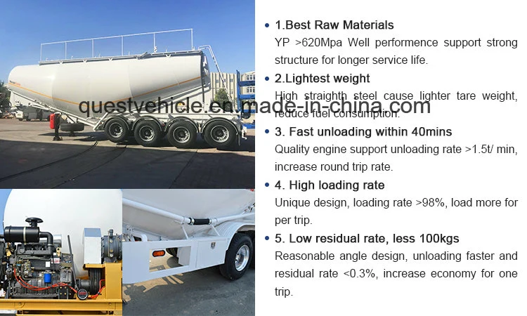 China Supplier Quest 35 Cbm Food Tanker Semi Trailer/ Bulk Cement Trailer/ Tanker Semi Trailer/Tanker Trailer/Cement Tanker/Food Tanker for Sale